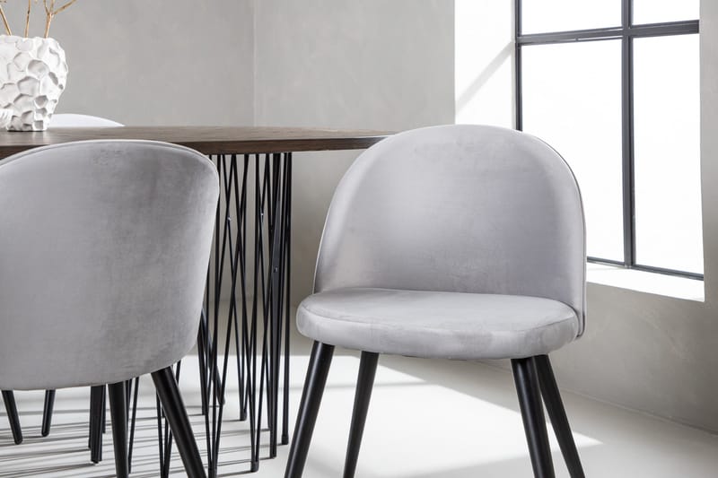 Stone Matgrupp 220 cm Rektangulär med 6 Velvet stolar - Grå - Products - Möbler - Bord & matgrupp - Matgrupp