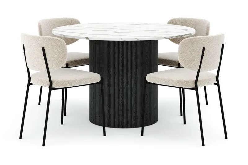 Uppveda Matbord 120 cm Rund med 4 Gemmiano Stolar, Svart/Vit