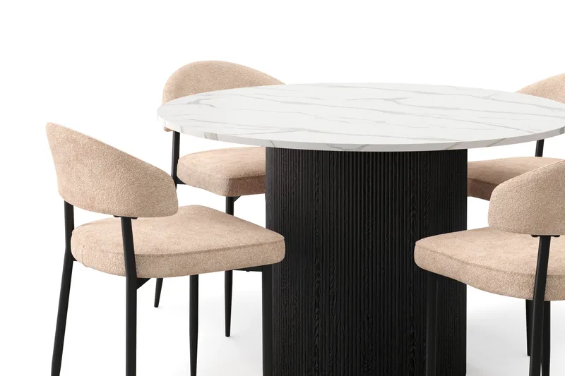 Uppveda Matbord 120 cm Rund med 4 st Jairam Matstolar - Svart/Vit - Products - Möbler - Bord & matgrupp - Matgrupp