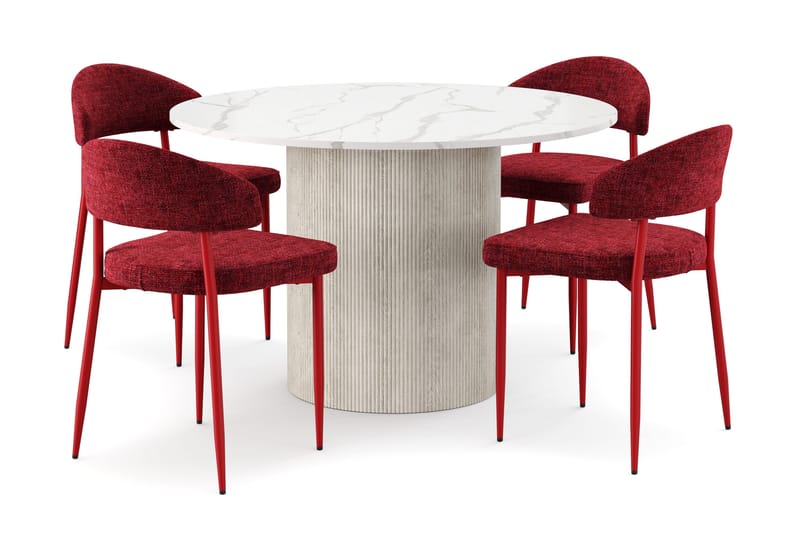 Uppveda Matbord 120 cm Rund med 4 st Jairam Matstolar, Vit