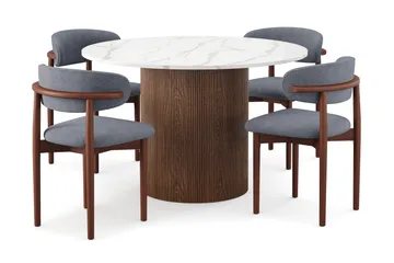 Uppveda Matbord 120 cm Rund med 4 st Jaiveer Matstolar - Brun - Products - Möbler - Bord & matgrupp - Matgrupp