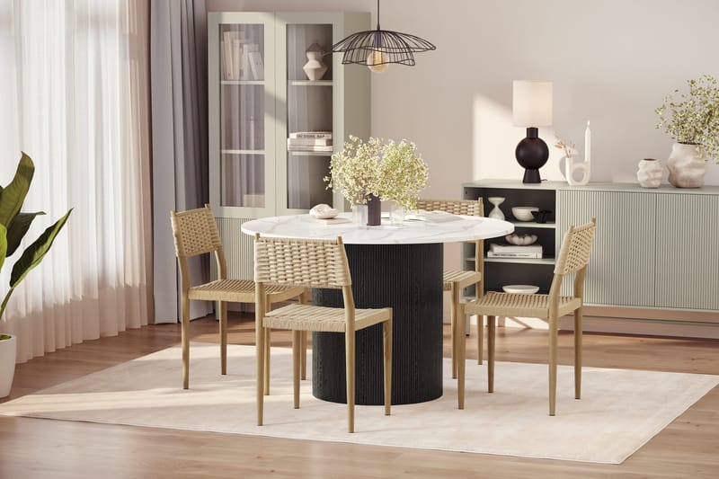 Uppveda Matbord 120 cm Rund med 4 st Jamna Matstolar - Svart/Vit - Products - Möbler - Bord & matgrupp - Matgrupp