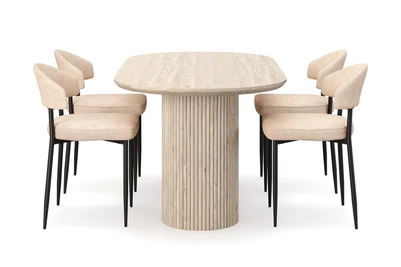 Uppveda Matbord Travetin utseende med 4 st Jairam Matstolar - Beige - Products - Möbler - Bord & matgrupp - Matgrupp