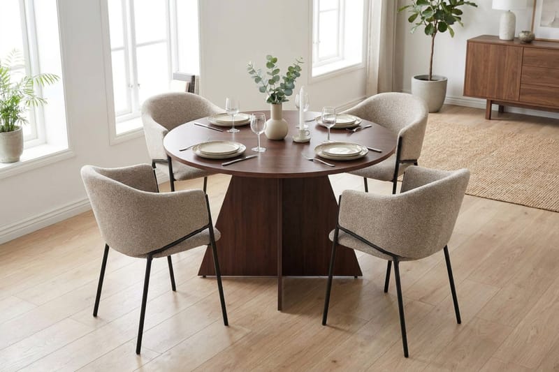 Vera Matgrupp runt 110 cm Valnöt med 4 Filip Matstolar - Valnöt - Products - Möbler - Bord & matgrupp - Matgrupp