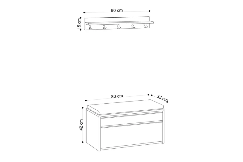Hallmöbelset 35x80 cm - Natur/Svart - Products - Möbler - Hallmöbler - Möbelset för hall & entre