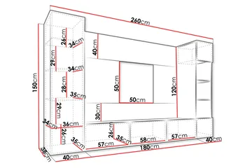 Bernice Tv-skåp 260x38 cm - Svart - Products - Möbler - TV- & Mediamöbler - TV-möbelset