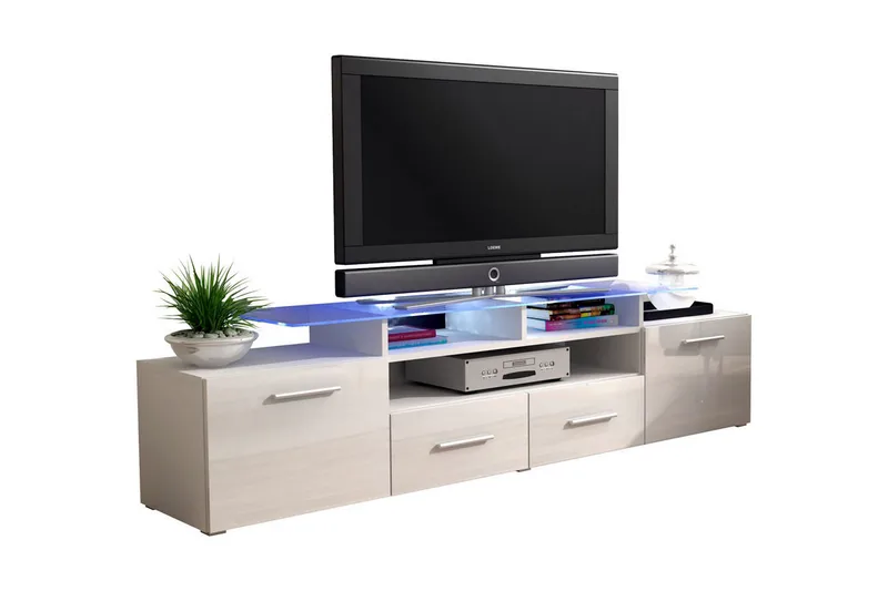 Evora TV-bänk 194x39x39 cm LED-belysning, Beige/Grå/Vit