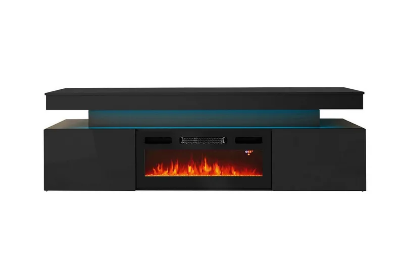 Glenndale Tv bänk med Förvaring + LED kamin + Belysning 190 - Svart - Products - Möbler - TV- & Mediamöbler - TV-skåp