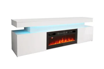 Glenndale Tv bänk med Förvaring + LED kamin + Belysning 190 cm - Vit - Products - Möbler - TV- & Mediamöbler - TV bänk & mediabänk