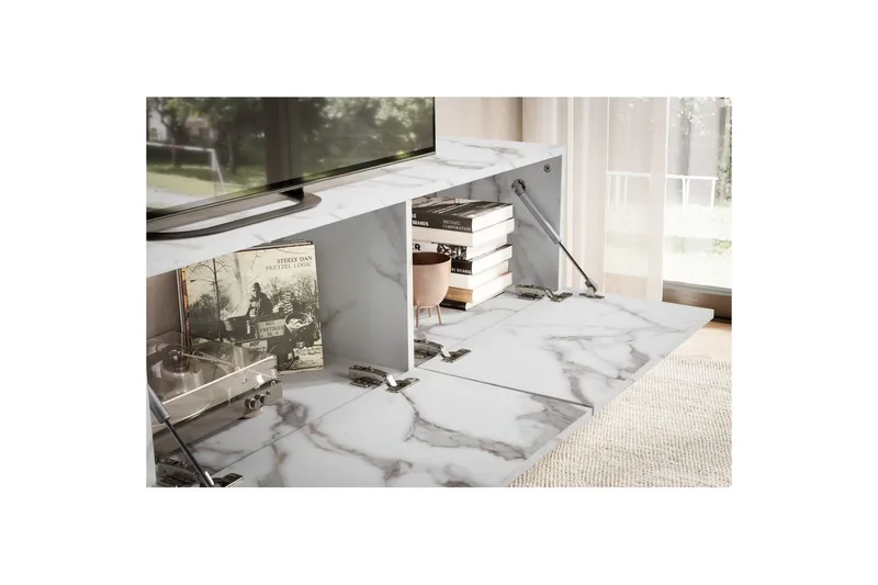 Lowboard Wohnling Folierad upphängning med luckdörr, modern Marmor, Vit, 160 cm - Marmor, Vit, 160 cm - Products - Möbler - TV- & Mediamöbler - TV-hylla