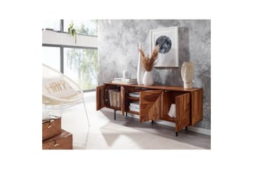 Lowboard Wohnling Massivt trä med förvaring, 4 dörrar, tryck för att öppna, lantlig stil - Products - Möbler - TV- & Mediamöbler - TV bänk & mediabänk