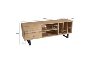 Lowboard Wohnling modernt spånskiva, 2 lådor, förvaringsbrickor, metallben, modern stil Ek - Ek - Products - Möbler - TV- & Mediamöbler - TV bänk & mediabänk