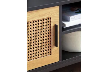 Lowboard Wohnling spånskiva folierad med 2 skjutdörrar, wienflät, modern stil Svart, Ek - Svart, Ek - Products - Möbler - TV- & Mediamöbler - TV bänk & mediabänk