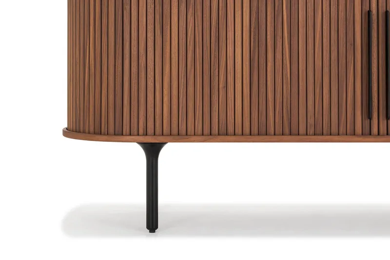 Noira Oval TV bänk Valnöt 150x45 cm Ribbad - Mörkbrunt / Brunt Trä - Products - Möbler - TV- & Mediamöbler - TV bänk & mediabänk