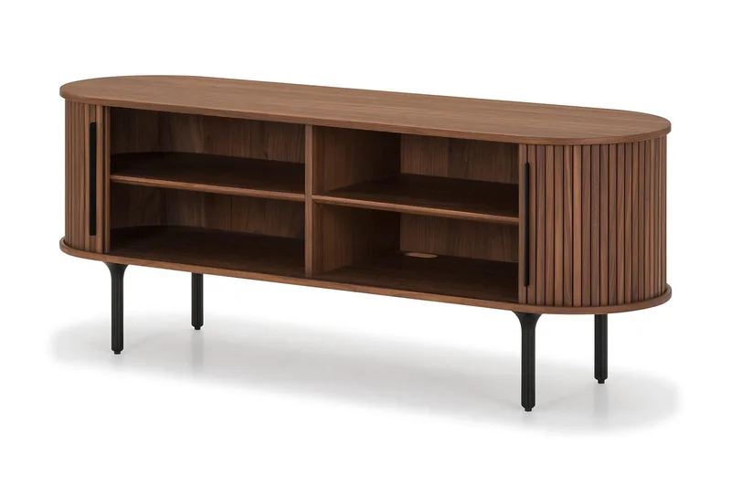Noira Oval TV bänk Valnöt 150x45 cm Ribbad - Mörkbrunt / Brunt Trä - Products - Möbler - TV- & Mediamöbler - TV bänk & mediabänk