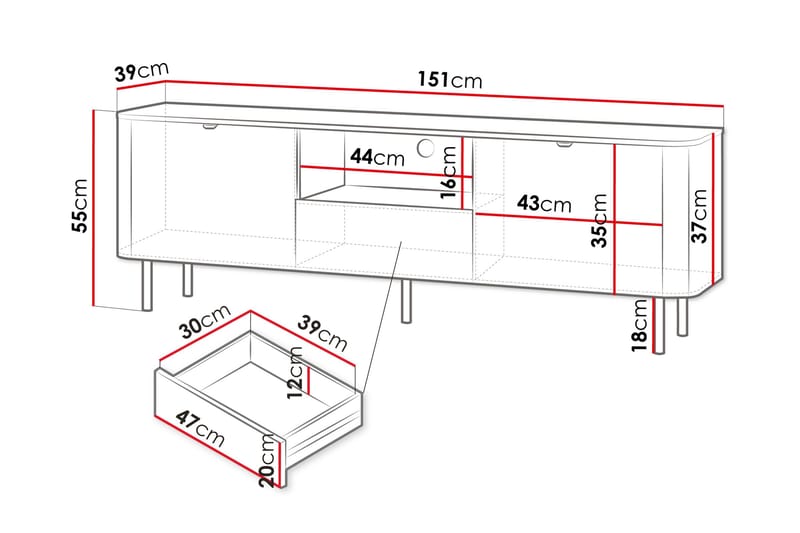 Pollena Tv-bänk 151x39 cm - Brun - Products - Möbler - TV- & Mediamöbler - TV bänk & mediabänk