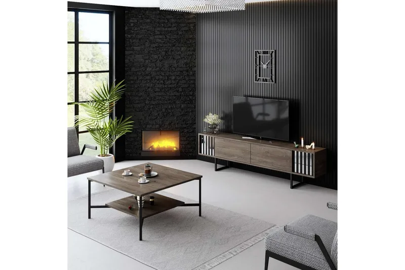 TV-bänk Jeval Valnöt / Svart - Valnöt / Svart - Products - Möbler - TV- & Mediamöbler - TV bänk & mediabänk