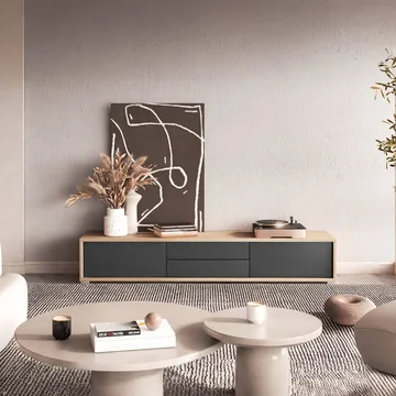 Vägghängd TV-bänk Frida 2 luckor med 2 lådor upp - Antracit - Products - Möbler - TV- & Mediamöbler - TV bänk & mediabänk