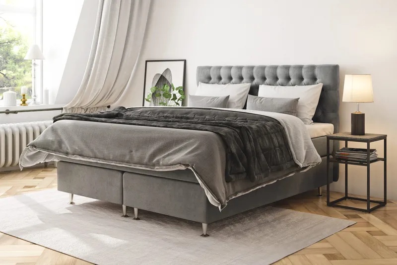 Celine Sängpaket 210x210cm - Grå/Sammet - Products - Möbler - Säng - Kontinentalsäng
