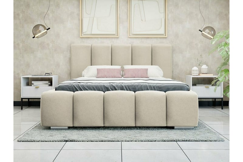 Cleaton Bubblig Sängram 160x200 cm med förvaring - Beige - Products - Möbler - Säng - Säng med förvaring