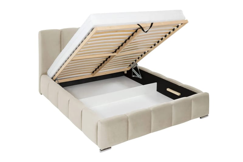 Cleaton Sängram 160x200 cm med Förvaring HVILA Skummadrass och Bäddmadrass i Memoryskum med Tvättbar klädsel - Beige/Vit - Products - Möbler - Säng - Komplett sängpaket