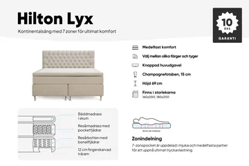 Hilton Lyx Komplett Sängpaket 160x200 cm Kontinentalsäng med knappad sänggavel - Beige - Products - Möbler - Säng - Kontinentalsäng