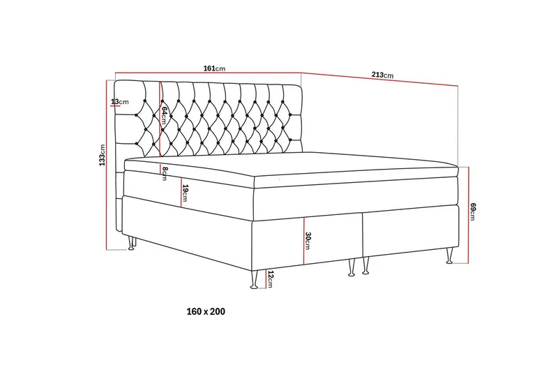 Hilton Lyx Komplett Sängpaket 160x200 cm Kontinentalsäng med knappad sänggavel - Grå - Products - Möbler - Säng - Kontinentalsäng
