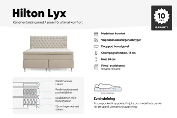 Hilton Lyx Komplett Sängpaket 180x200 cm Kontinentalsäng med knappad sänggavel - Grå - Products - Möbler - Säng - Kontinentalsäng