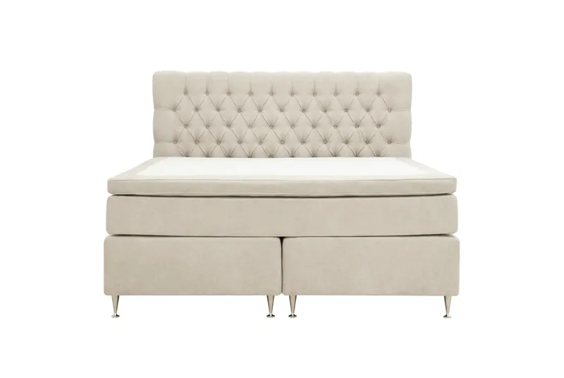 HVILA Lyx Komplett Sängpaket 160x200 cm Kontinentalsäng med knappad sänggavel i chenille, Beige