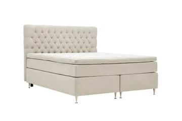 HVILA Lyx Komplett Sängpaket 160x200 cm Kontinentalsäng med knappad sänggavel i chenille - Beige - Products - Möbler - Säng - Kontinentalsäng