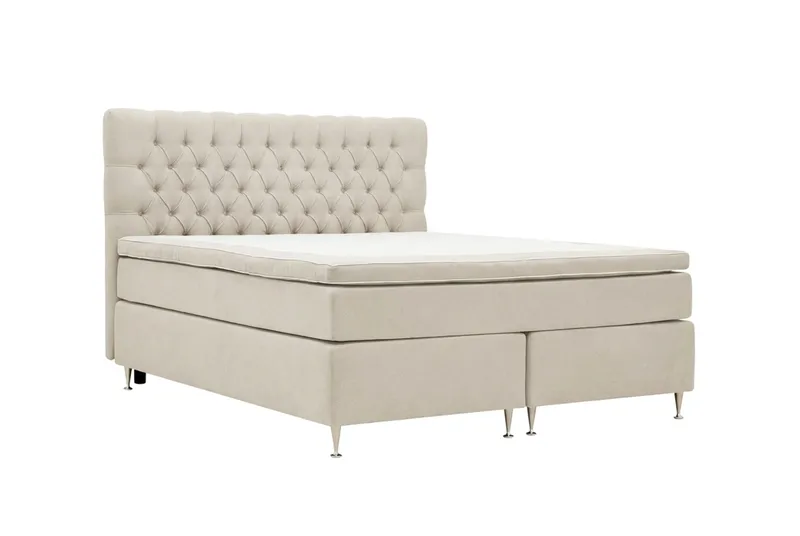 HVILA Lyx Komplett Sängpaket 160x200 cm Kontinentalsäng med knappad sänggavel i chenille - Beige - Products - Möbler - Säng - Kontinentalsäng