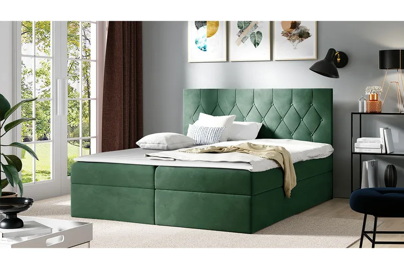 Jitendera Sängpaket Kontinentalsäng 120x200 cm med Förvaring - Grön - Products - Möbler - Säng - Komplett sängpaket