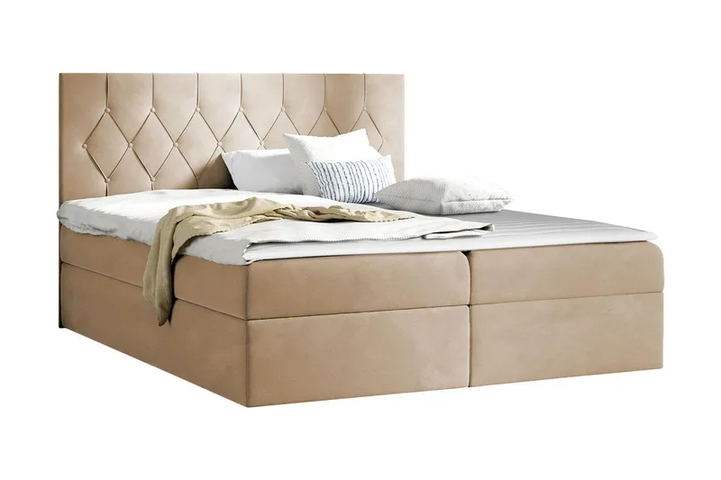 Jitendera Sängpaket Kontinentalsäng 200x200 cm med Förvaring, Beige