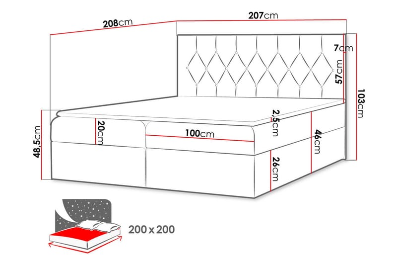 Jitendera Sängpaket Kontinentalsäng 200x200 cm med Förvaring - Röd - Products - Möbler - Säng - Komplett sängpaket