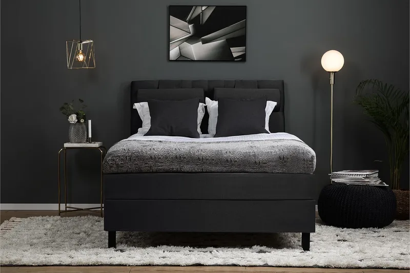 Lucky Komplett Sängpaket 140x200 Skum Diamant Sänggavel - Nackkudde Stor Svart/Grå - Products - Möbler - Säng - Kontinentalsäng