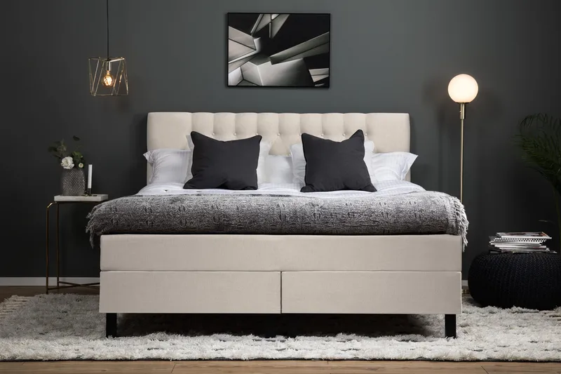 Lucky Komplett Sängpaket 160x200 Polyeter Diamant Sänggavel - Beige - Products - Möbler - Säng - Kontinentalsäng