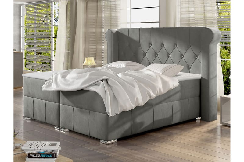 Lyckorna Kontinentalsäng 180x200 cm LED-belysning - Grå - Products - Möbler - Säng - Säng med förvaring