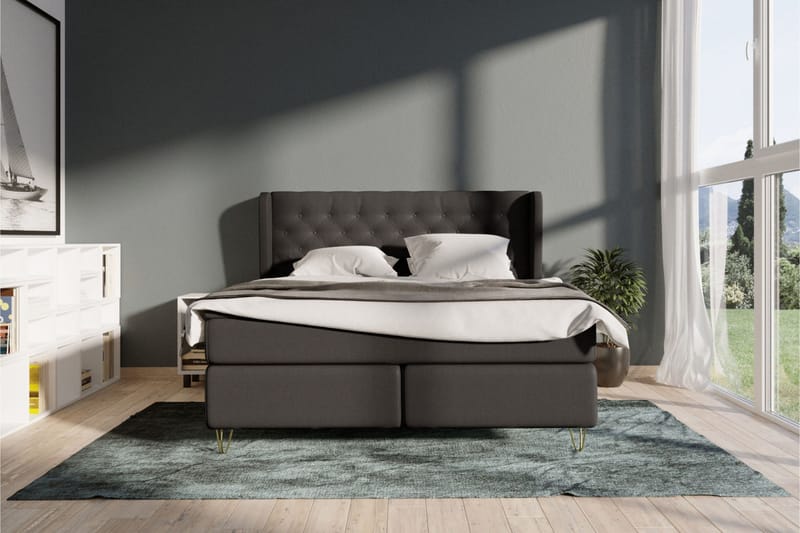 Select No 5 Komplett Sängpaket 160x200 Fast/Medium Watergel - Mörkgrå/Metall V-form - Products - Möbler - Säng - Kontinentalsäng