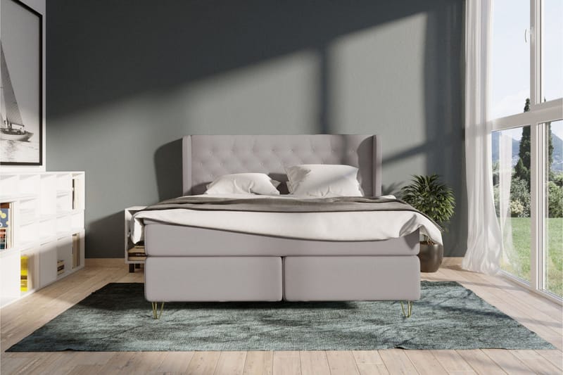 Select No 5 Komplett Sängpaket 210x210 Fast/Medium Watergel - Ljusgrå/Metall V-form - Products - Möbler - Säng - Kontinentalsäng