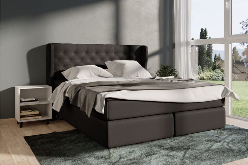 Select No 5 Komplett Sängpaket 210x210 Fast/Medium Watergel - Mörkgrå/Metall V-form - Products - Möbler - Säng - Kontinentalsäng