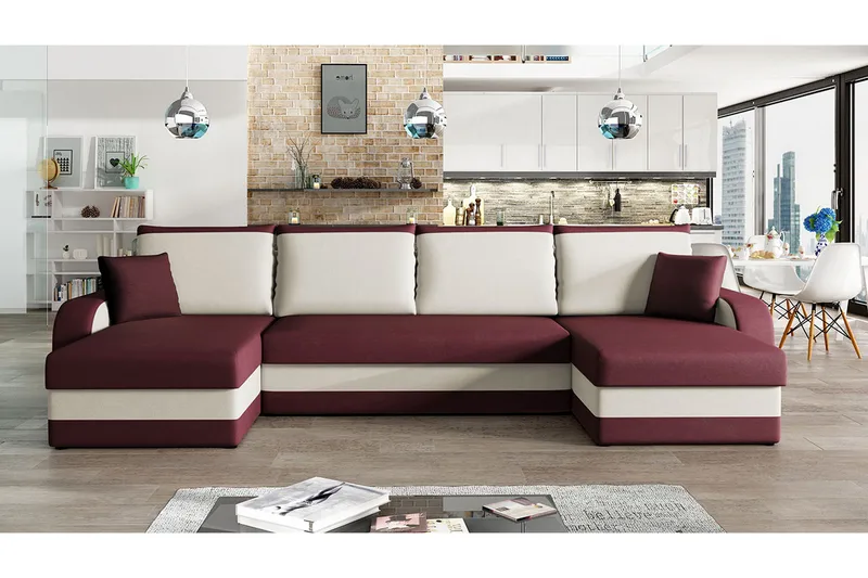 Alvared 4-sits Bäddsoffa med Dubbeldivan med Förvaring - Röd - Products - Möbler - Soffa - Bäddsoffa - U bäddsoffa