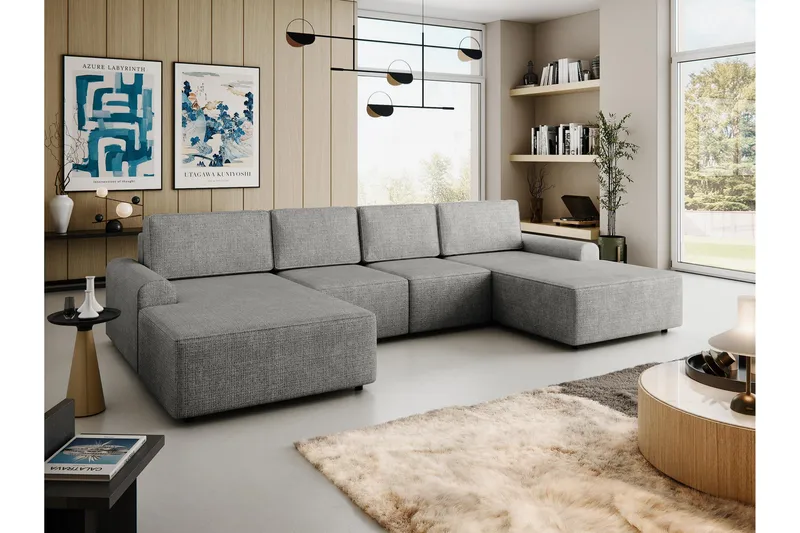 Bella Bäddsoffa Dubbeldivan 4-sits i Plysch - Grå - Products - Möbler - Soffa - Bäddsoffa - U bäddsoffa