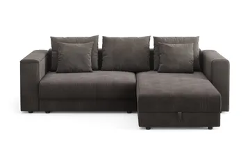 Bergen Extra djup 3-sits Bäddsoffa med Divan och Bäddmadrass i Memoryskum och Tvättbar klädsel, Mörkgrå
