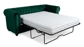 Chesterfield Lyx 3-sits Framåtbäddad Bäddsoffa med HVILA Bäddmadrass 140x200 cm Memoryskum med Tvättbar klädsel - Grön/Vit - Products - Möbler - Soffa - Bäddsoffa - 3 sits bäddsoffa