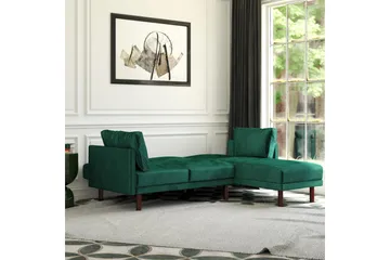 Clair 3-sits Bäddsoffa med Schäslong Ställbar Sammet/Grön/Tr - Dorel Home - Products - Möbler - Soffa - Bäddsoffa - Bäddsoffa längsbäddad