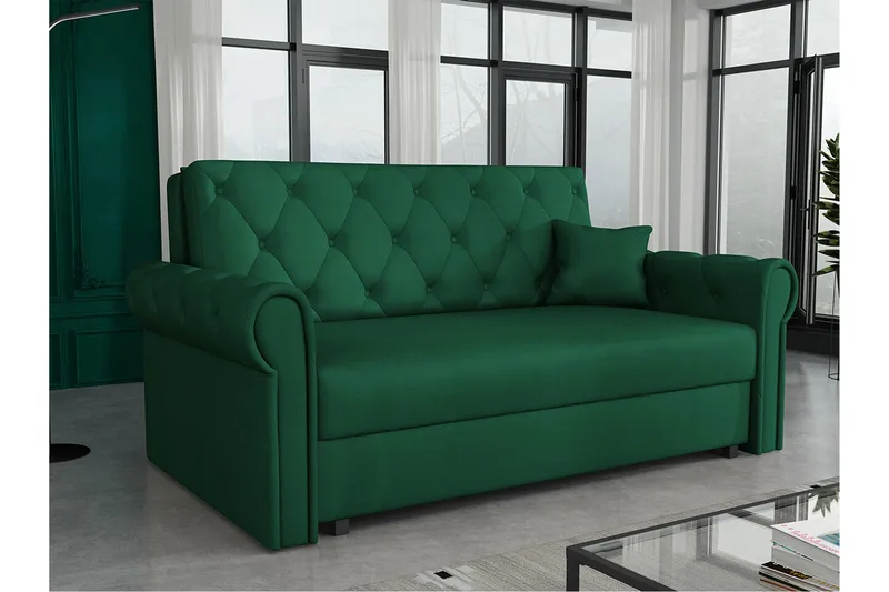 Denegal 2-sits liten bäddsoffa i Plysch - Grön - Products - Möbler - Soffa - Bäddsoffa - 2 sits bäddsoffa