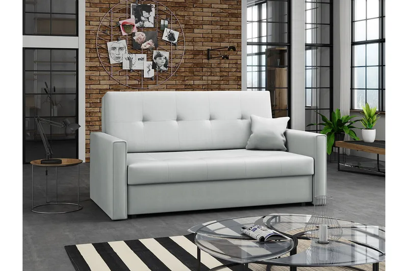 Denegal 2-sits liten bäddsoffa i Plysch - Grå - Products - Möbler - Soffa - Bäddsoffa - 2 sits bäddsoffa