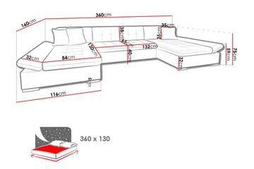 Dewitt 3-sits Bäddsoffa - Svart - Products - Möbler - Soffa - Bäddsoffa - U bäddsoffa