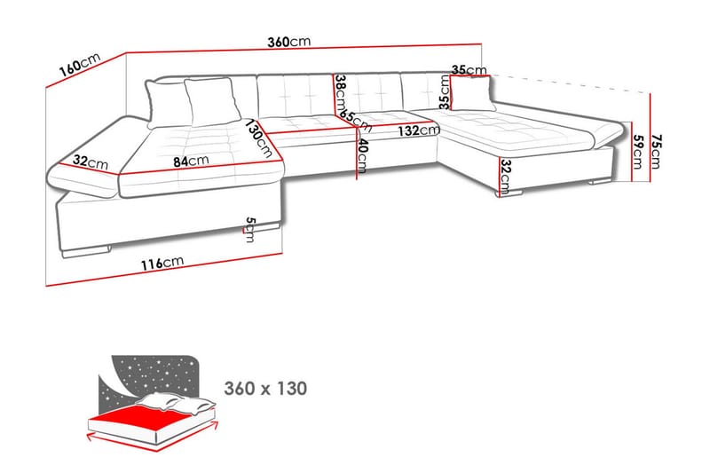 Dewitt 4-sits Hörnsoffa - Products - Möbler - Soffa - Bäddsoffa - U bäddsoffa