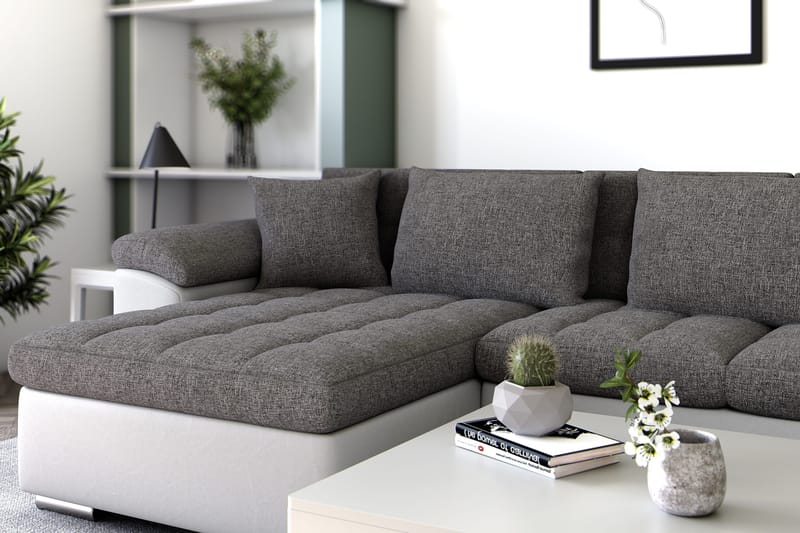 Dynir Hörnbäddsoffa Divan med Förvaring Vänster - Ljusgrå/Vit - Products - Möbler - Soffa - Bäddsoffa - Bäddsoffa längsbäddad